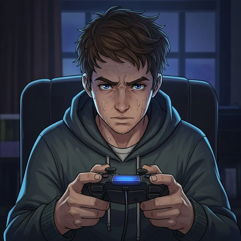 Sweaty Fortnite Player - Intense Gaming Focus and Determination