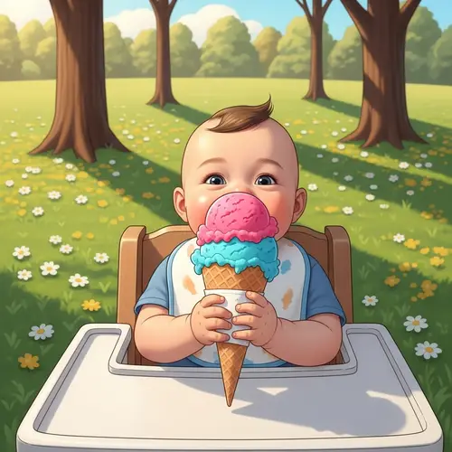 Adorable Baby Enjoying Vibrant Ice Cream Cone