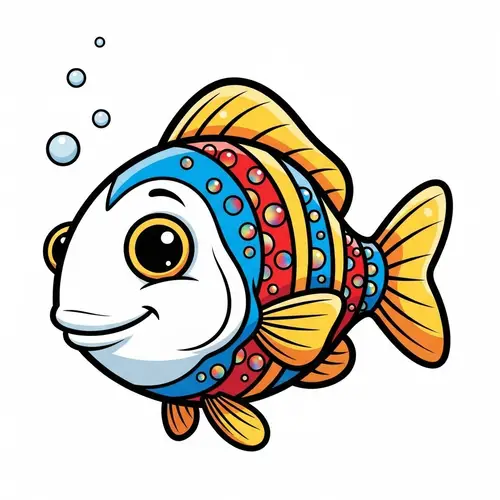 Colorful Cartoon Fish Line Art Drawing