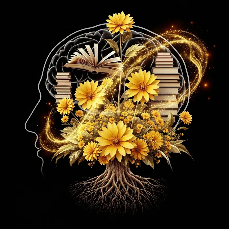 Positive Intelligence Garden: Black, Yellow, Gold Abstract Image