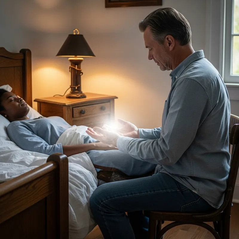 Healing Energy Transfer in a Cozy Bedroom