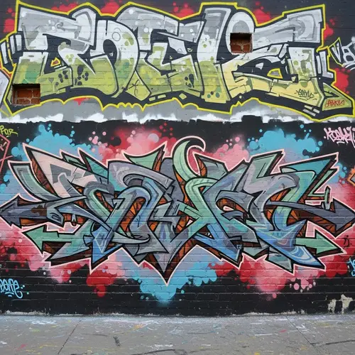 Vibrant City Graffiti Art: Abstract Shapes, Geometric Designs