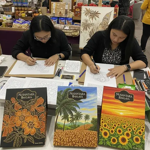 Indonesian Market Scene at Sunset: Nusantara Baklava Packaging Designs