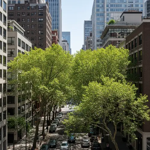 Urban Trees in Naturalistic Style - City Infrastructures & Verdant Foliage
