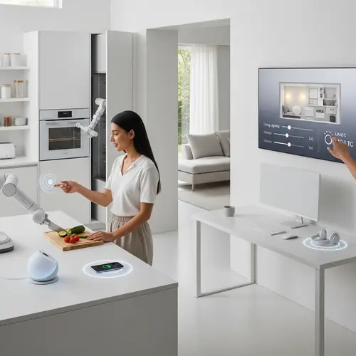 Minimalist Smart Home Scene with Hispanic Woman