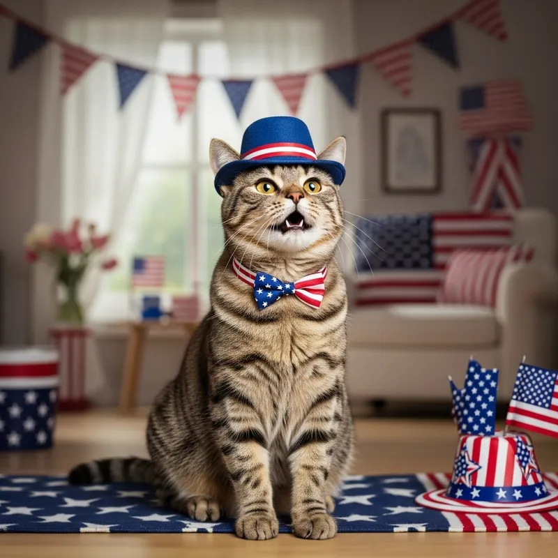 Cute Cat Singing USA Anthem in Patriotic Hat Cute Cat Singing USA Anthem in Patriotic Hat