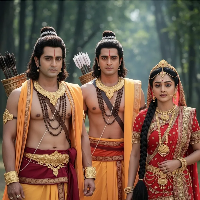 Ram Laxman Seeta in Forest Scene - Epic Trio Exile Story