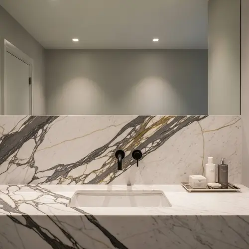 Sophisticated Bathroom Vanity Backsplash with Elegant Marble Slab
