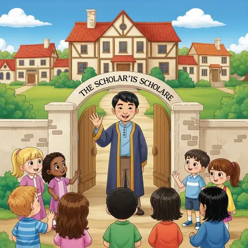 Enchanting Children's Book Illustration of Scholar's Village