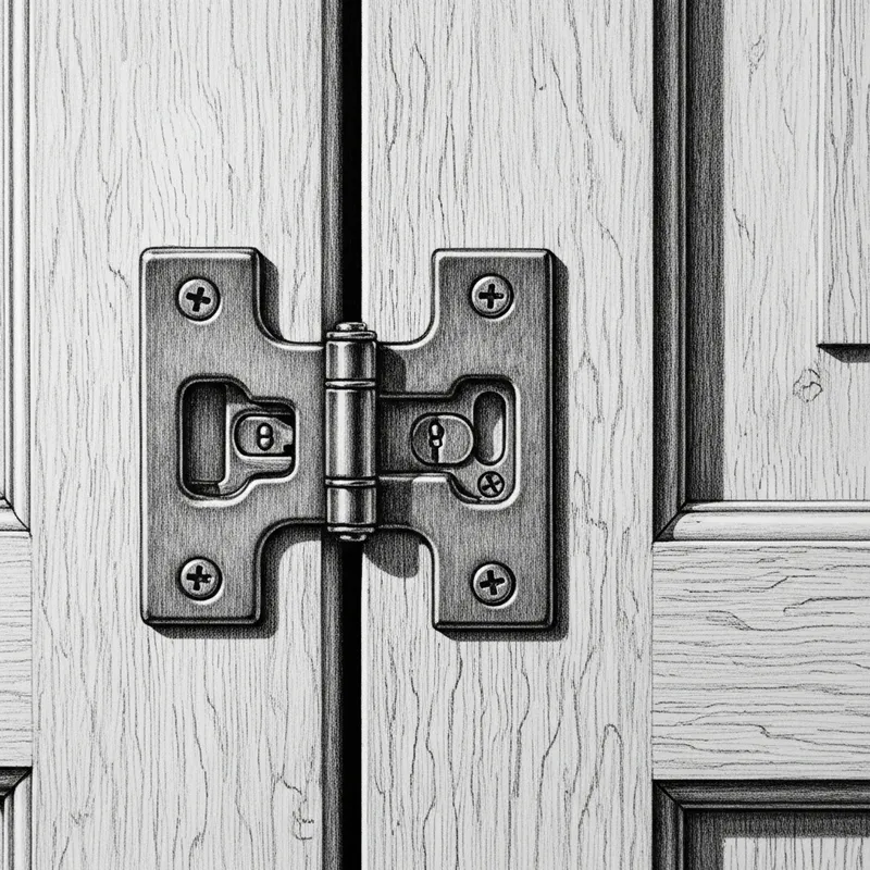 Intricate Two-Tone Pencil Drawings of Hinges on Cupboards