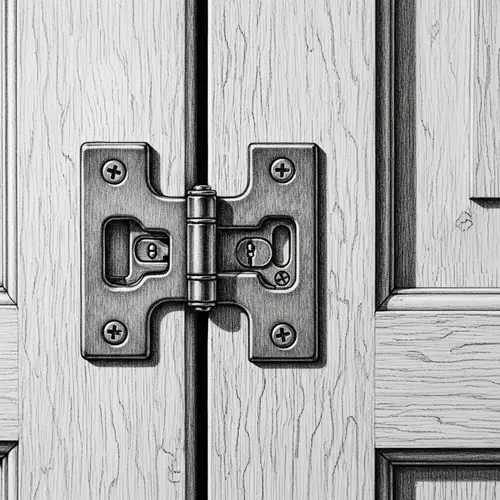 Intricate Two-Tone Pencil Drawing of Cupboard Hinges