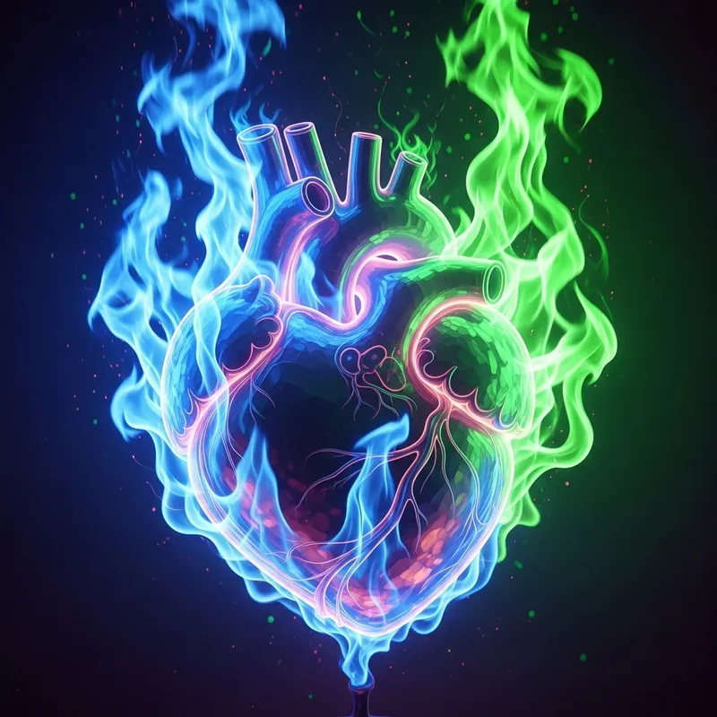 Blue and Green Fiery Heart | Stunning Fire Artwork