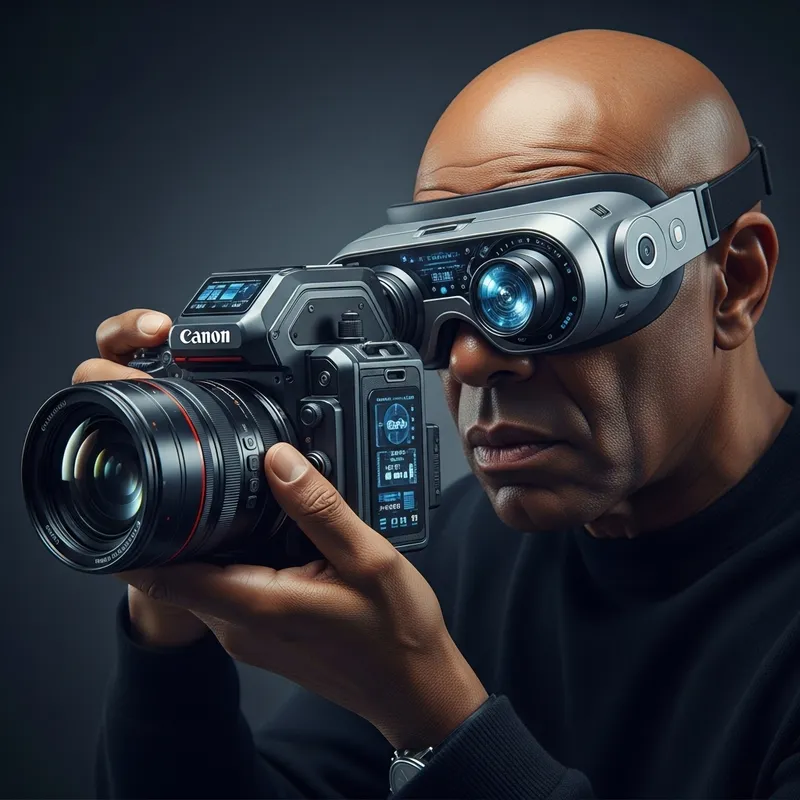 Futuristic African American Photographer with High-Tech Gear