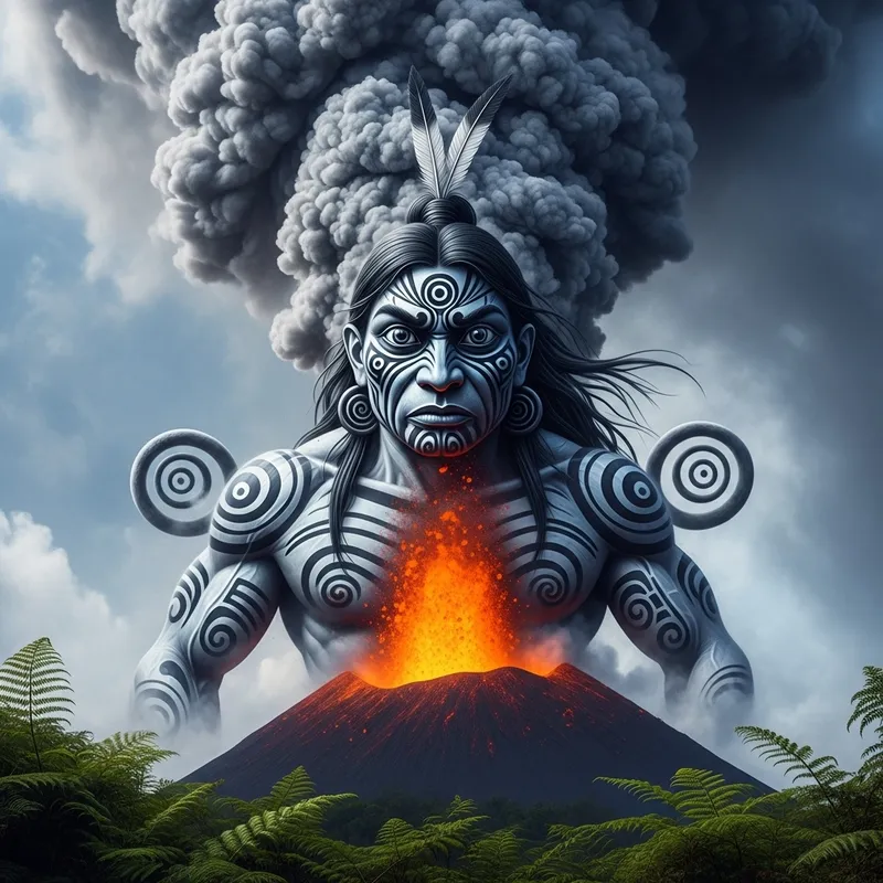Maori Guardian Silhouette: Volcano Steam Image Capture