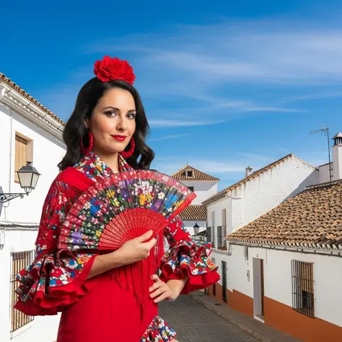 Spanish Woman in Colorful Traditional Attire | Spanish Landscape