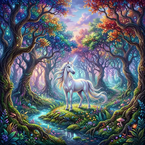 Enchanting Forest with Majestic Unicorn - Fantasy Tale Snapshot