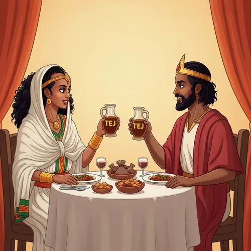 Historical Female Ruler and Male Monarch Enjoying Romantic Ethiopian Supper