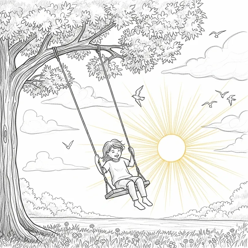 Childhood Joy: Child Swinging Pencil Sketch