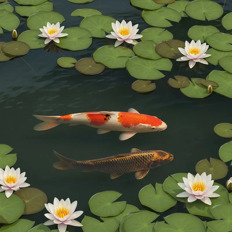 Japanese Koi Fish and Water Lily Japanese Koi Fish and Water Lily
