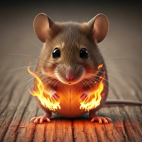 Realistic 3D Image of a Sad Mouse in Flames