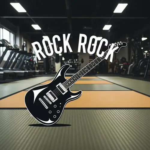 Rock Band Logo with Japanese Tatami Mat and Electric Guitar