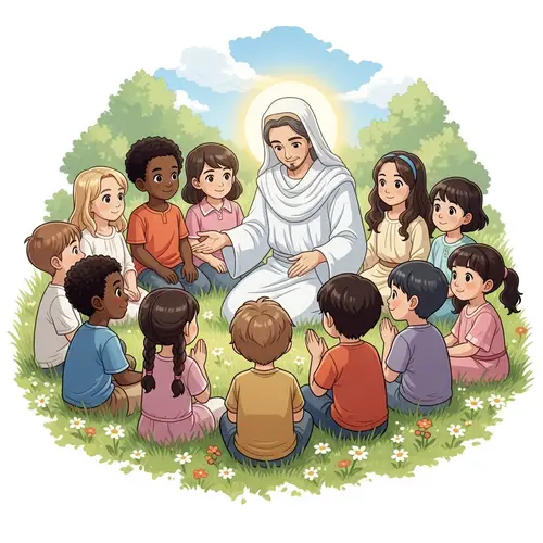 Diverse Children with Jesus: Love and Compassion