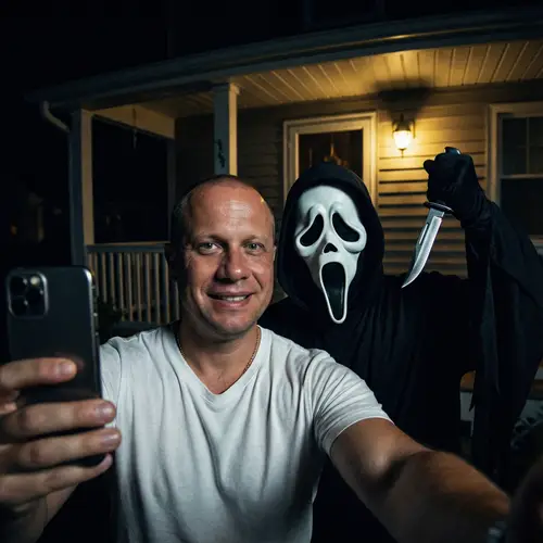 Ultra-Realistic Ghostface Selfie at Night