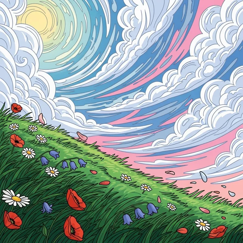 Playful Hill: Green Grass & Blooming Flowers With Breezy Animation Playful Hill: Green Grass & Blooming Flowers With Breezy Animation