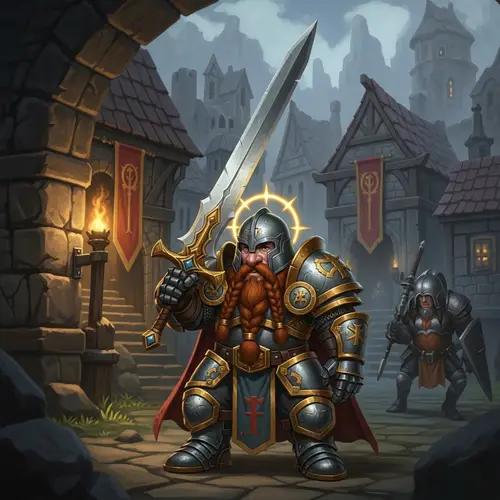 Dwarf Paladin in Medieval Fantasy Scene - Dungeons and Dragons Inspired