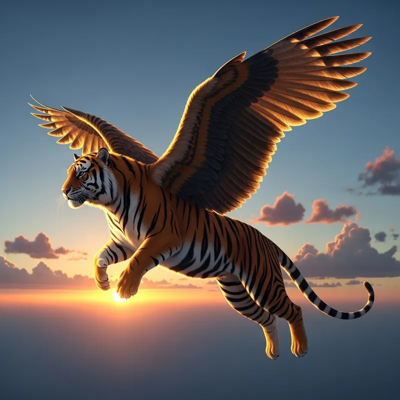 Winged Tiger Soaring: Strength and Grace in Sky