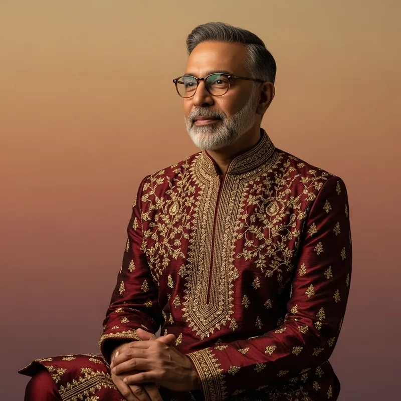 Middle-Aged South Asian Man Portrait with Thoughtful Expression