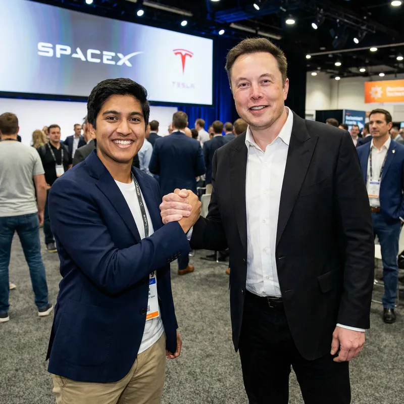 Photo with Elon Musk: Handshake Moment