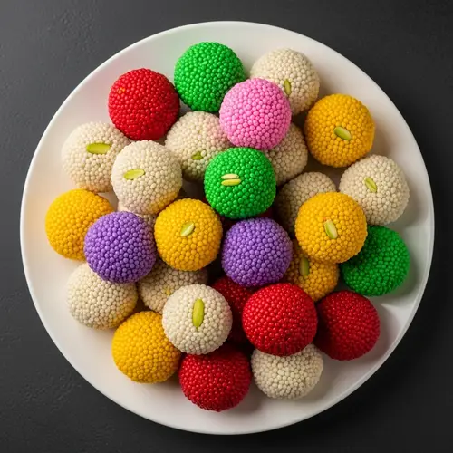 Colorful Ladoos Plate: Vibrant Indian Sweets | Tasty Delights