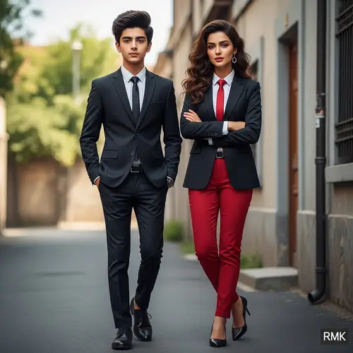 19-Year-Old Pakistani Boy and 25-Year-Old Girl in Black Suit and Red Trousers