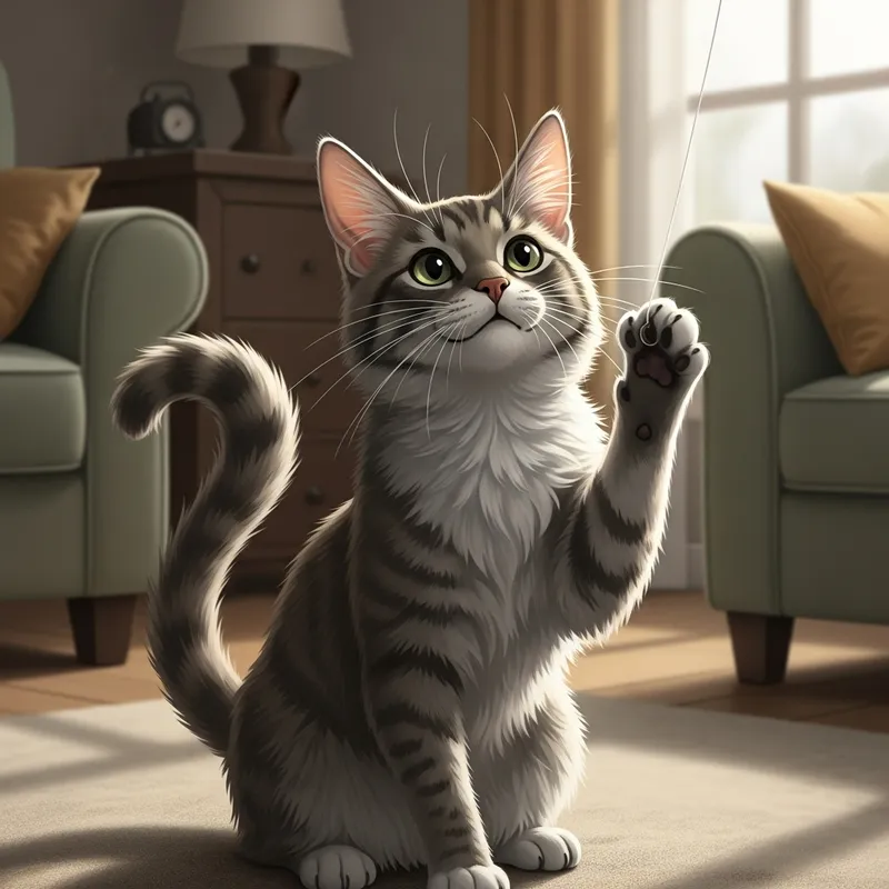 Fluffy Cat with Curved Tail