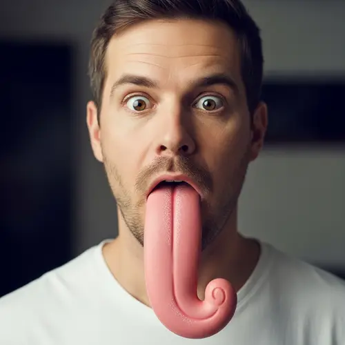 Surprised Caucasian Man with Long Tongue | Expressive Face
