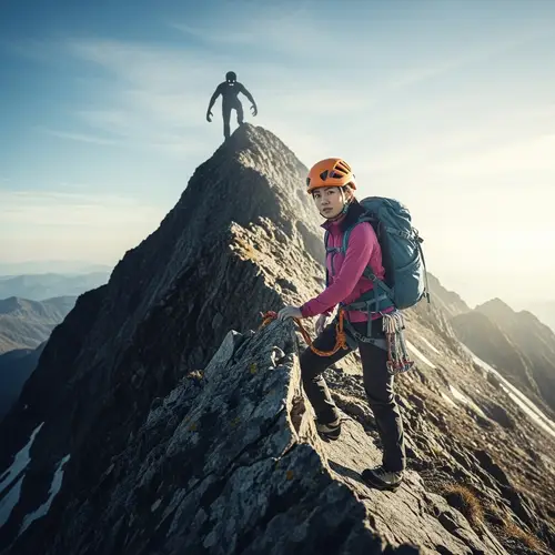 Overcoming Fears: Asian Female Climber Conquering Summit