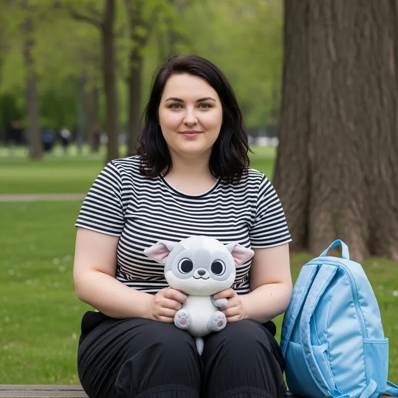 Cute Creature Cradled by Mid-Twenties Woman in Park