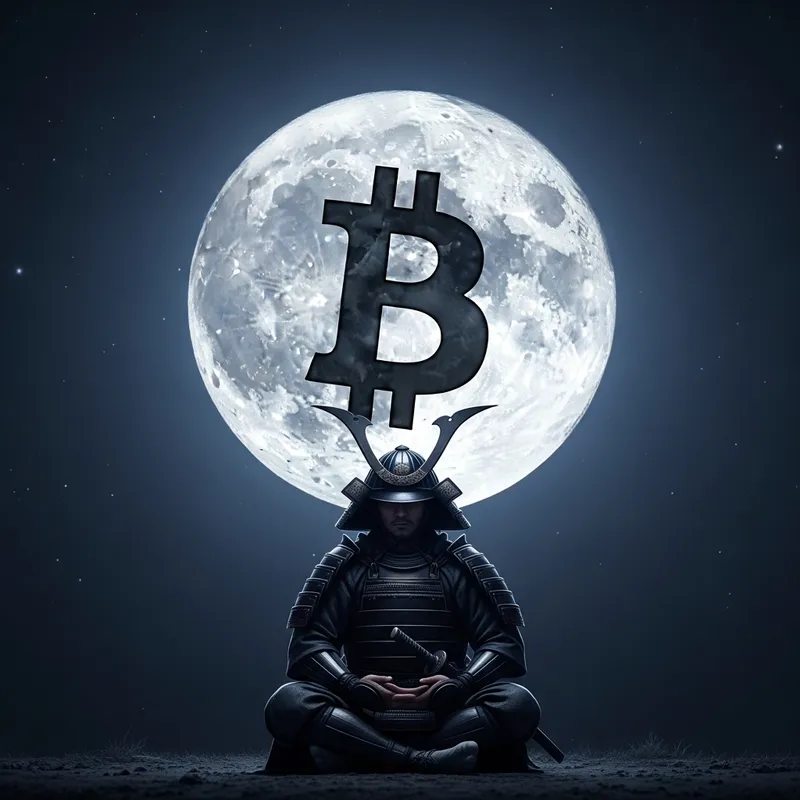 Samurai Meditating Under a Bitcoin Moon