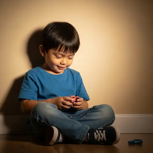 Young Asian Boy Playing Joyfully with Toy Car | Website Name