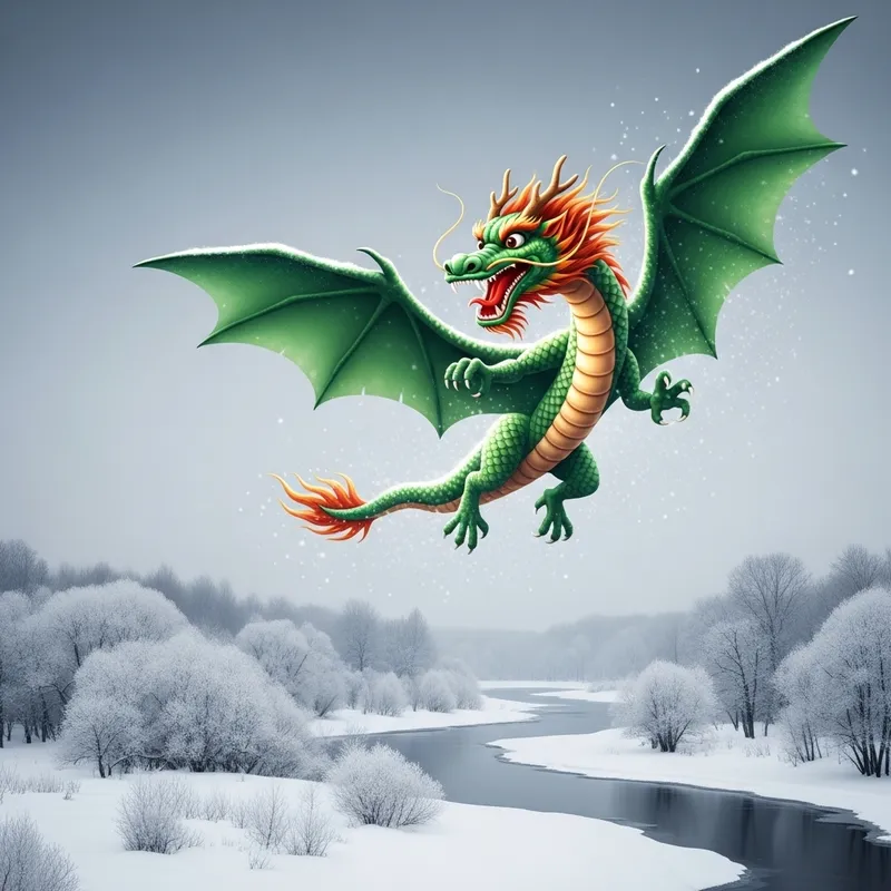Emerald Chinese Dragon in Winter Emerald Chinese Dragon in Winter