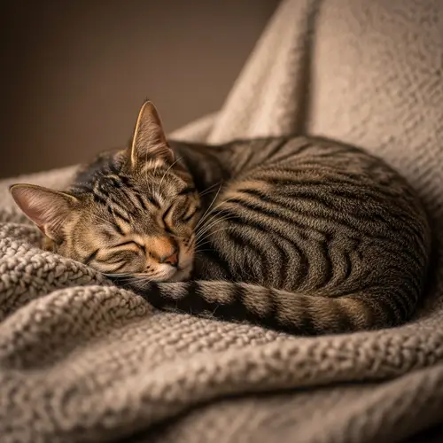 Peaceful Sleeping Cat on Soft Woolen Blanket | Cosy Cat Dreaming