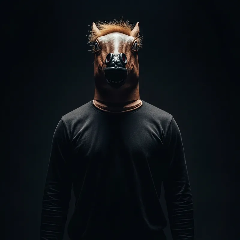 Dark Man with Cut Off Horse Head in Twisted Setting
