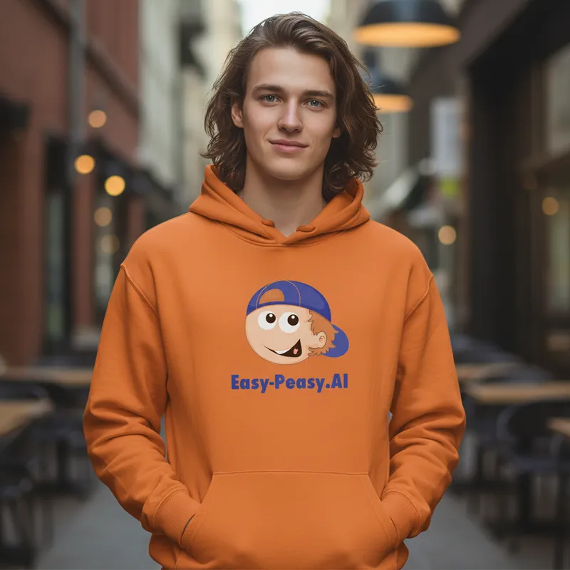 Model in Orange Hoodie with Unique Logo