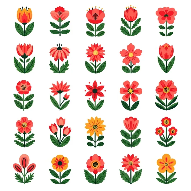 Cheerful Floral Gallery: Vibrant, Whimsical Blooms in Bold Colors