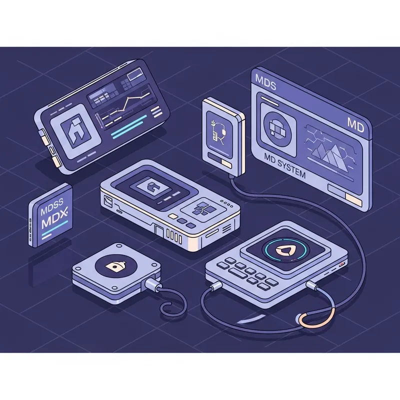 Futuristic MD System Icons Interface in Vibrant Cyberpunk Style