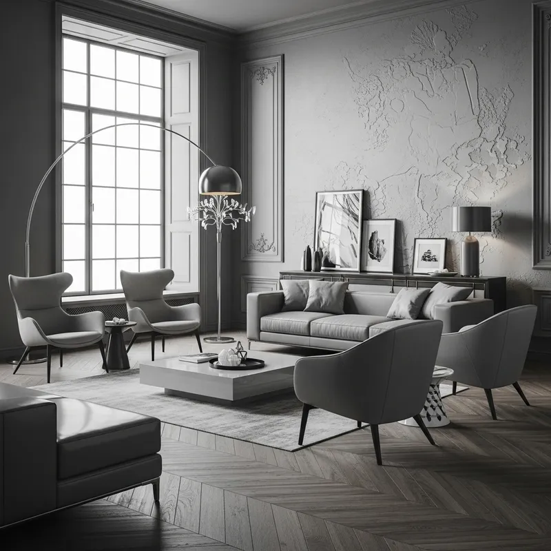 Stunning Modern Gray Room with Decorative Plaster Wall