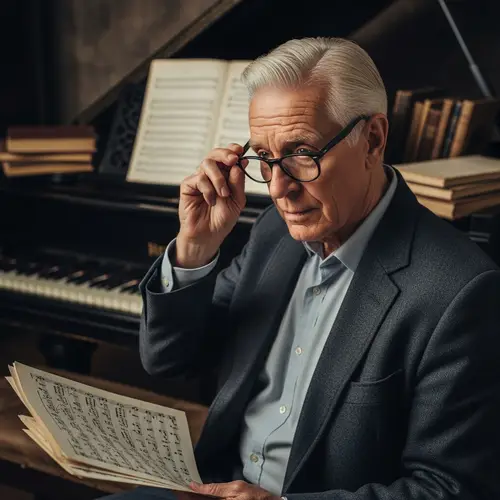 Elderly Caucasian Man Pondering Music in Vintage Setting
