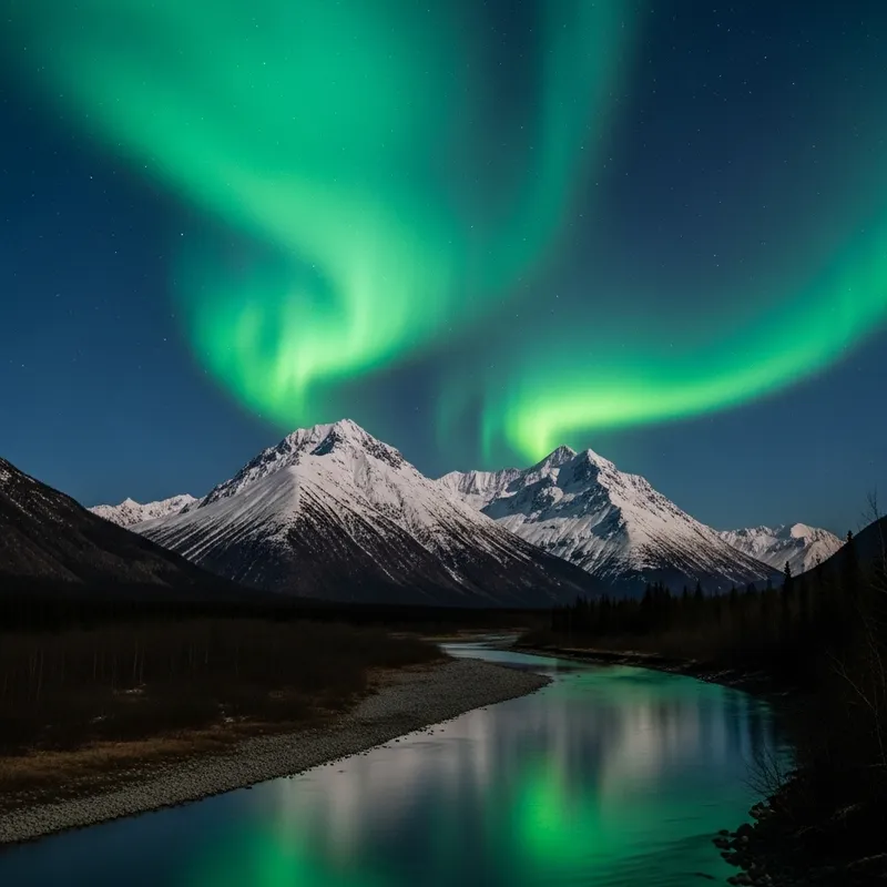 Aurora Borealis Over Alaskan Mountains