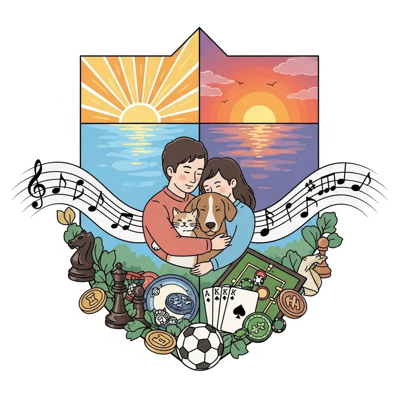 Nature-inspired Family Crest: Sunrise, Sunset, Snuggling, Games & Music